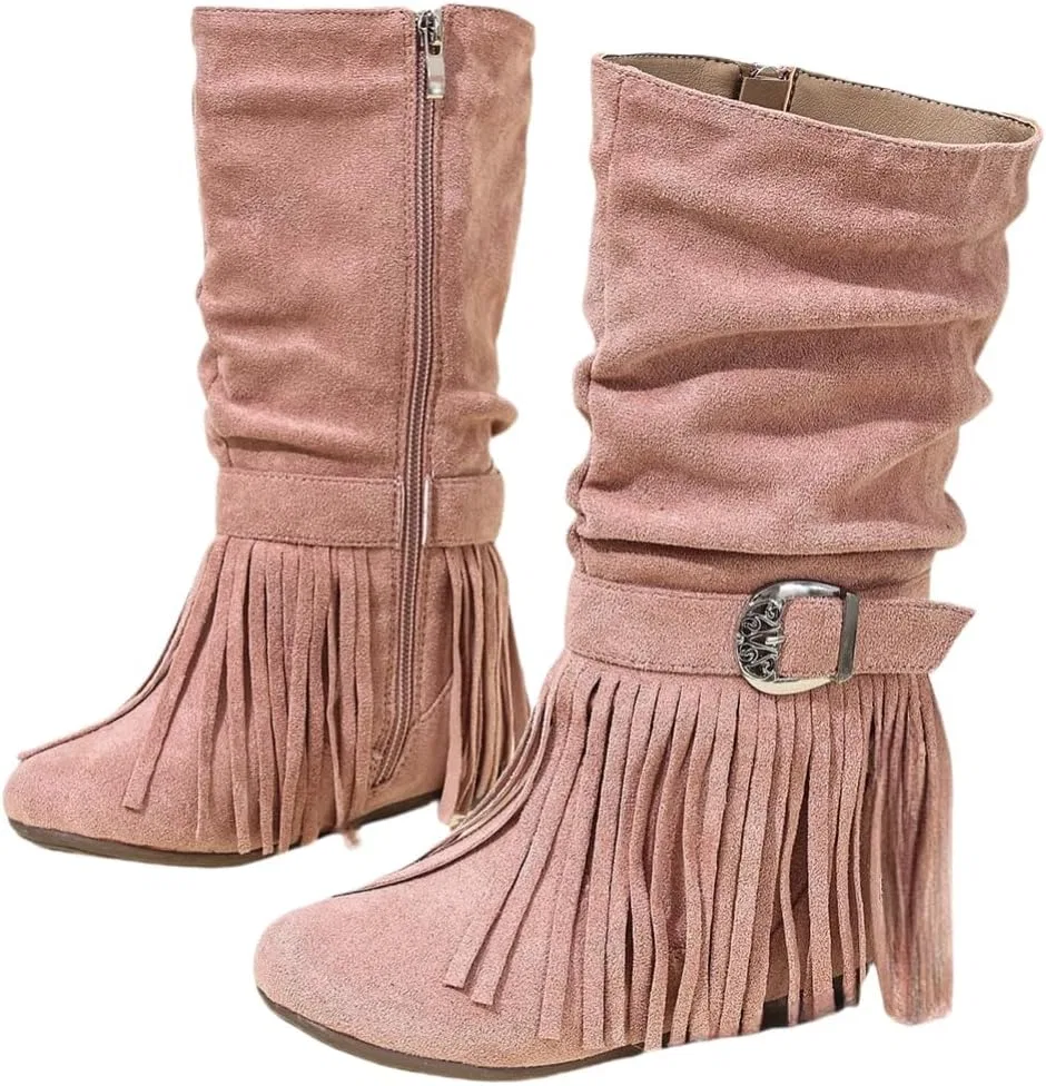 Детские сапоги для девочек с принтом Retro Tassel Cowboy Auhoho, Pink