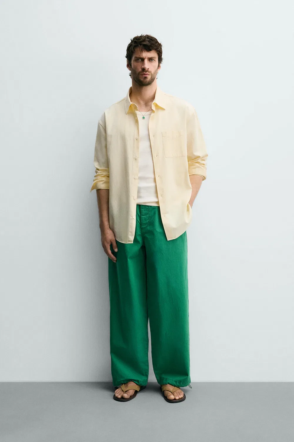 Свободные парашютные брюки ZARA, Green