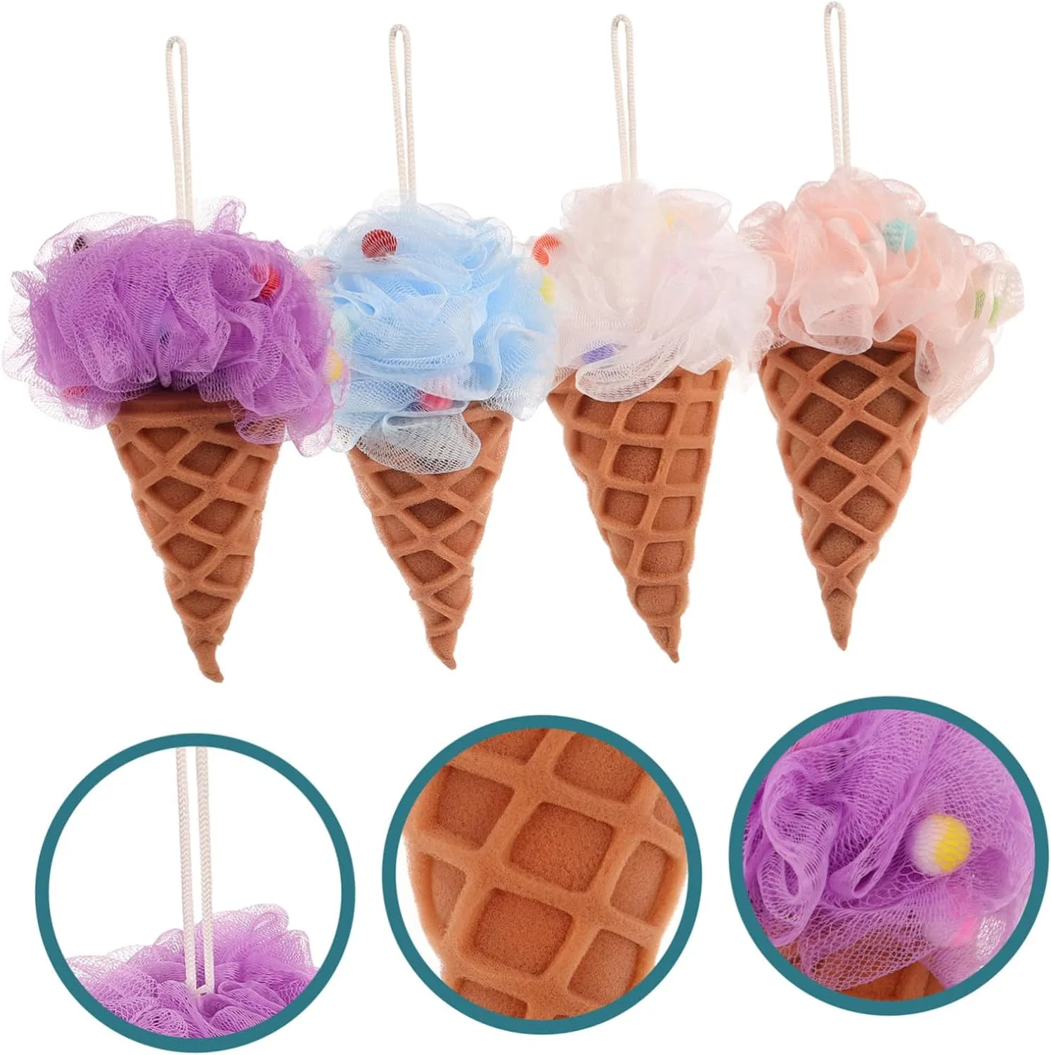 Мочалка для душа Ice Cream, SOIMISS, набор 4 шт, 17 x 12 x 3 см — фото 3