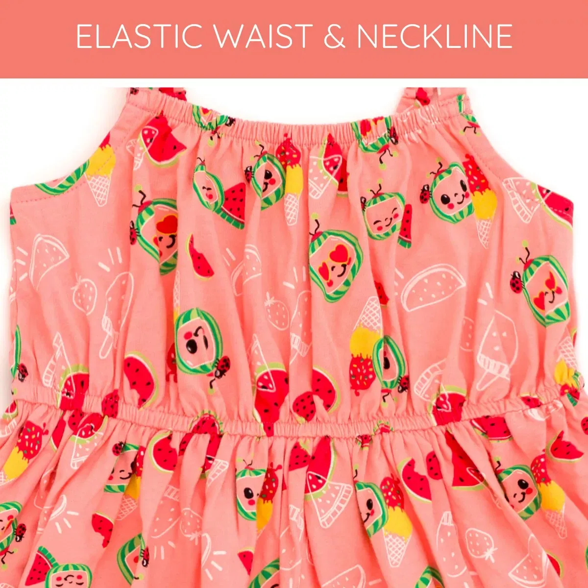 Детское платье для девочек без рукавов CoComelon Square Neck Cami Dress, Coral Pink — фото 4