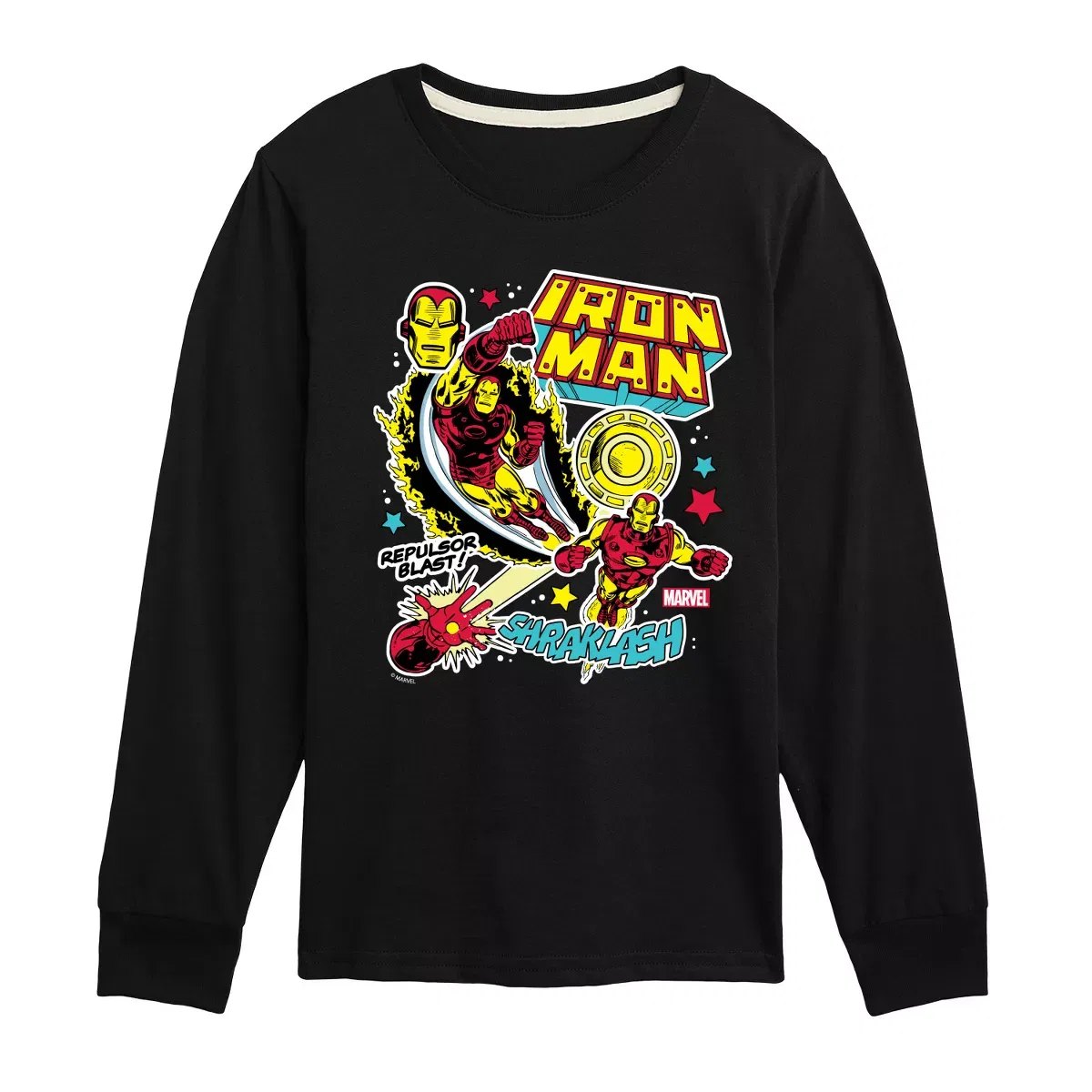 Детское лонгслив с принтом Iron Man Sticker Style Marvel, Black