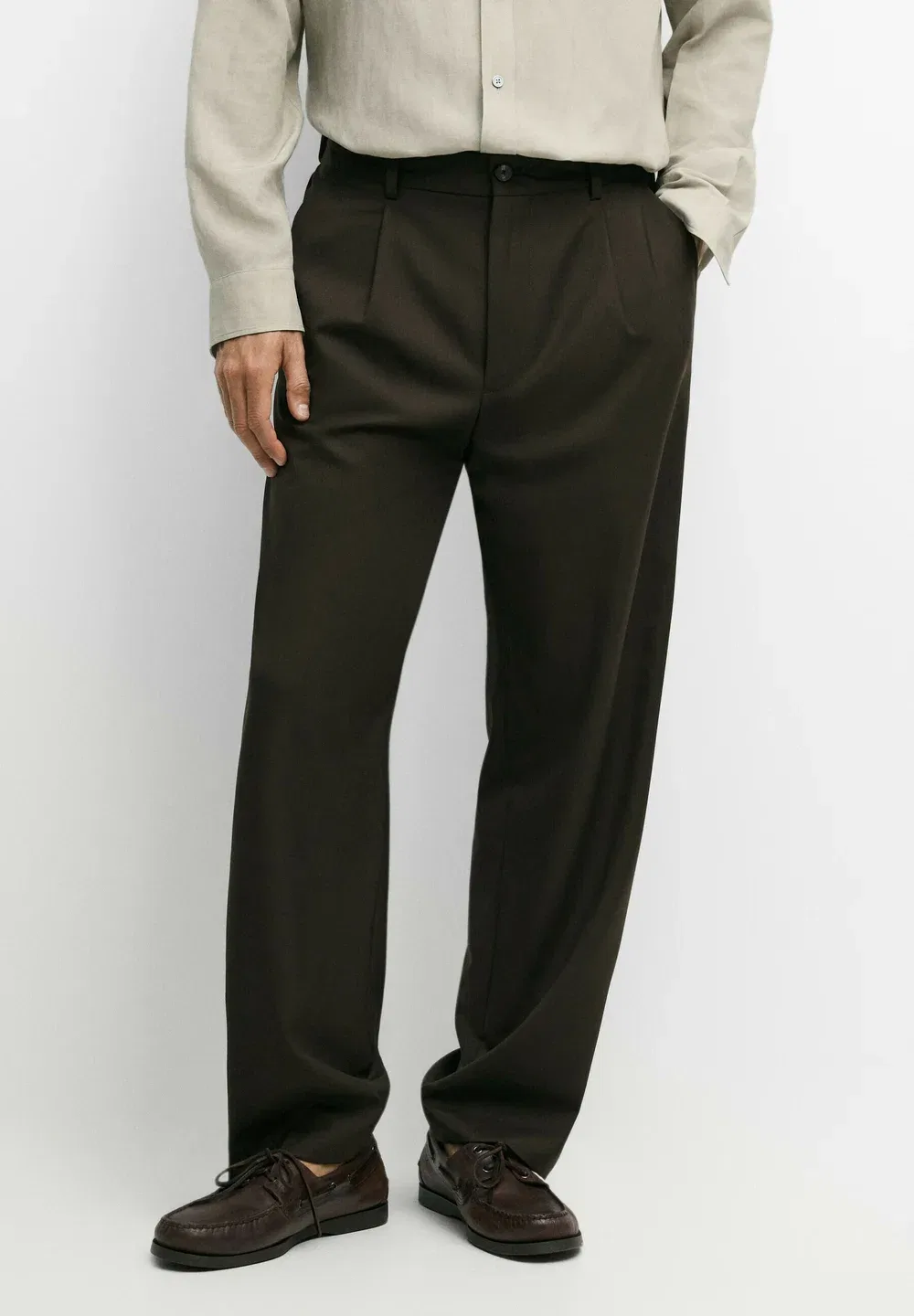 Брюки свободного кроя из 100% шерсти Massimo Dutti, Dark Brown