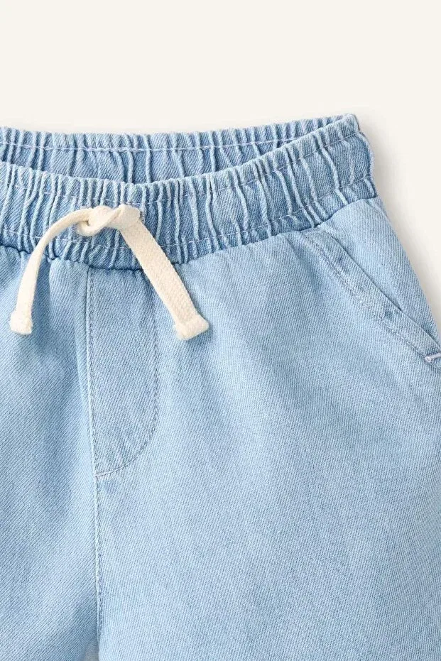 Детские шорты для мальчиков джинсовые Elastic tie waist jean light blue shorts baby boy h8191a526hs Defacto, Blue-Nm39 — фото 2