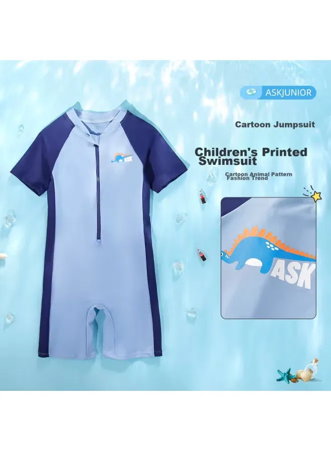 Купальник детский слитный с коротким рукавом для мальчиков Ask Junior, синий