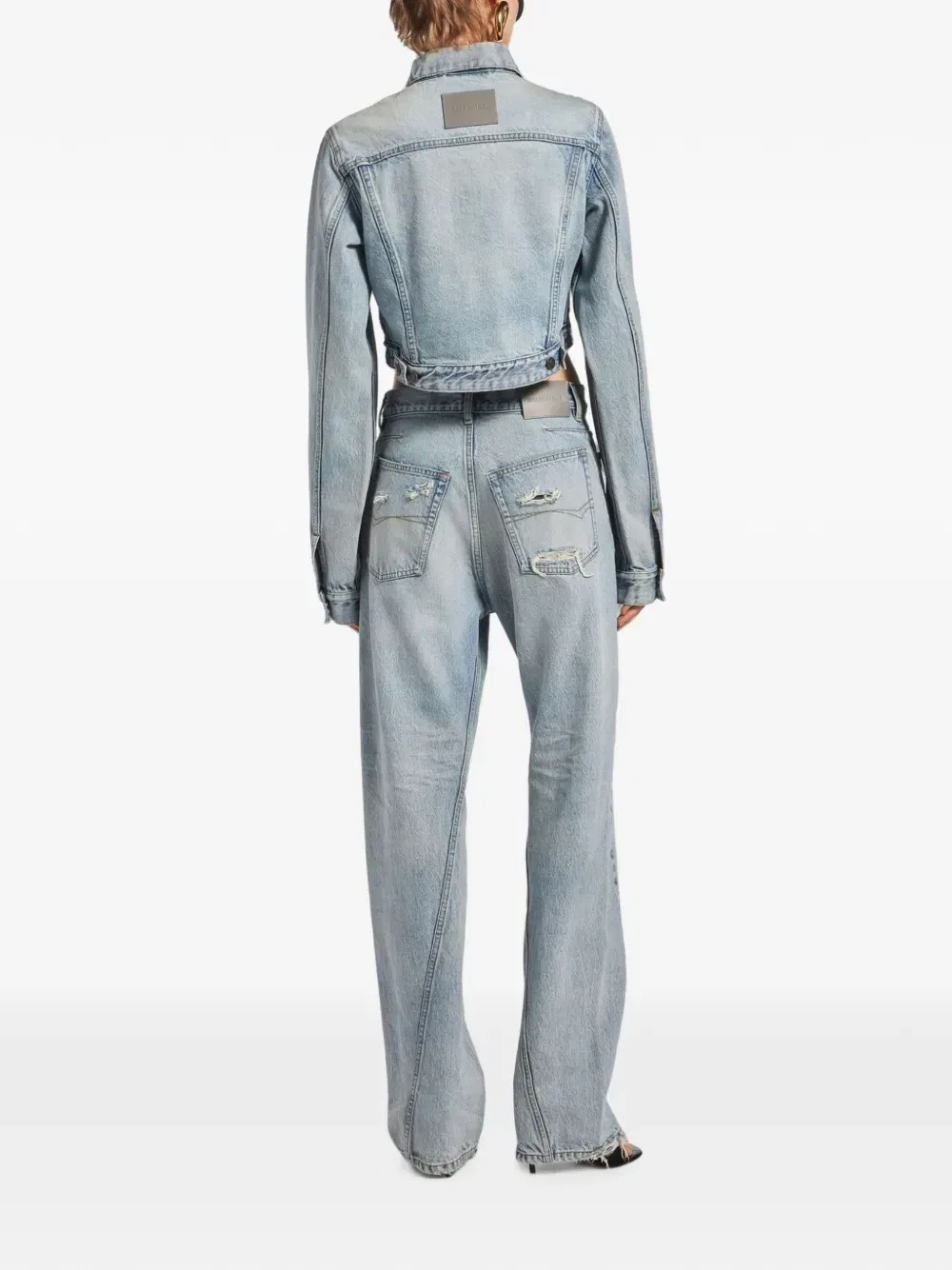 Укороченная джинсовая куртка с эффектом потертости Balenciaga, синий — фото 4