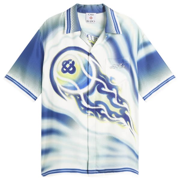 

Рубашка с кубинским воротником и изображением пылающего теннисного мяча Casablanca, синий