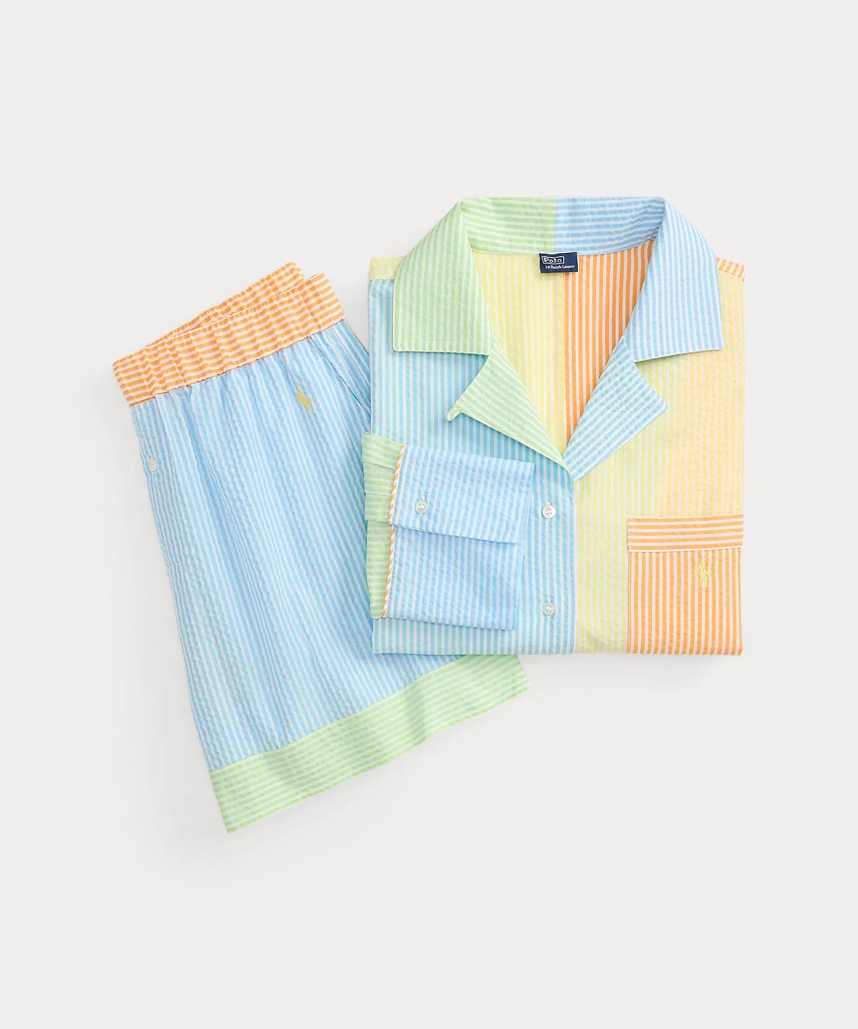 Пижама из сизалькера с полосками Ralph Lauren, комплект из рубашки и шорт, мультиколор — фото 2