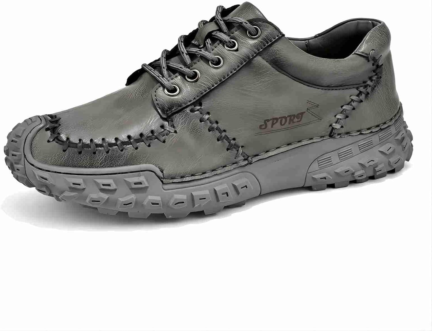 

Мужские кожаные лоферы с ручной прошивкой, шнуровкой, повседневные оксфорды, без застежки, с нескользящей мягкой подошвой, удобные для прогулок на улице Crepuscute, серый