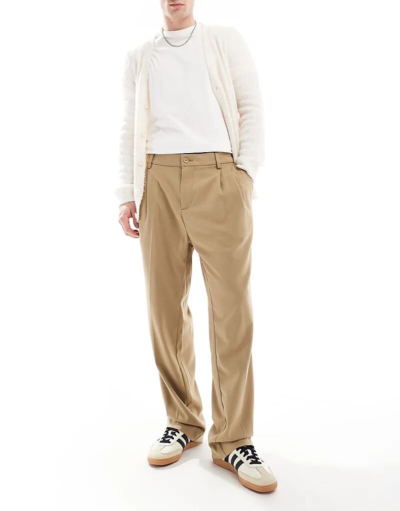 

Брюки широкого кроя со складками спереди бежевого цвета Jack & Jones