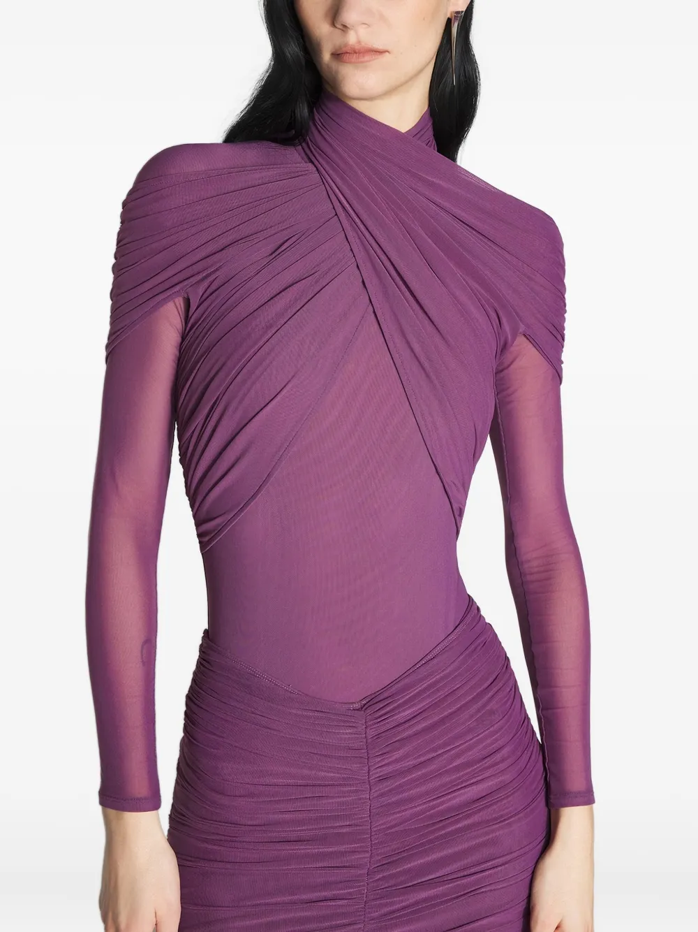 Топ с высоким воротником и драпировкой Mugler, фиолетовый — фото 2