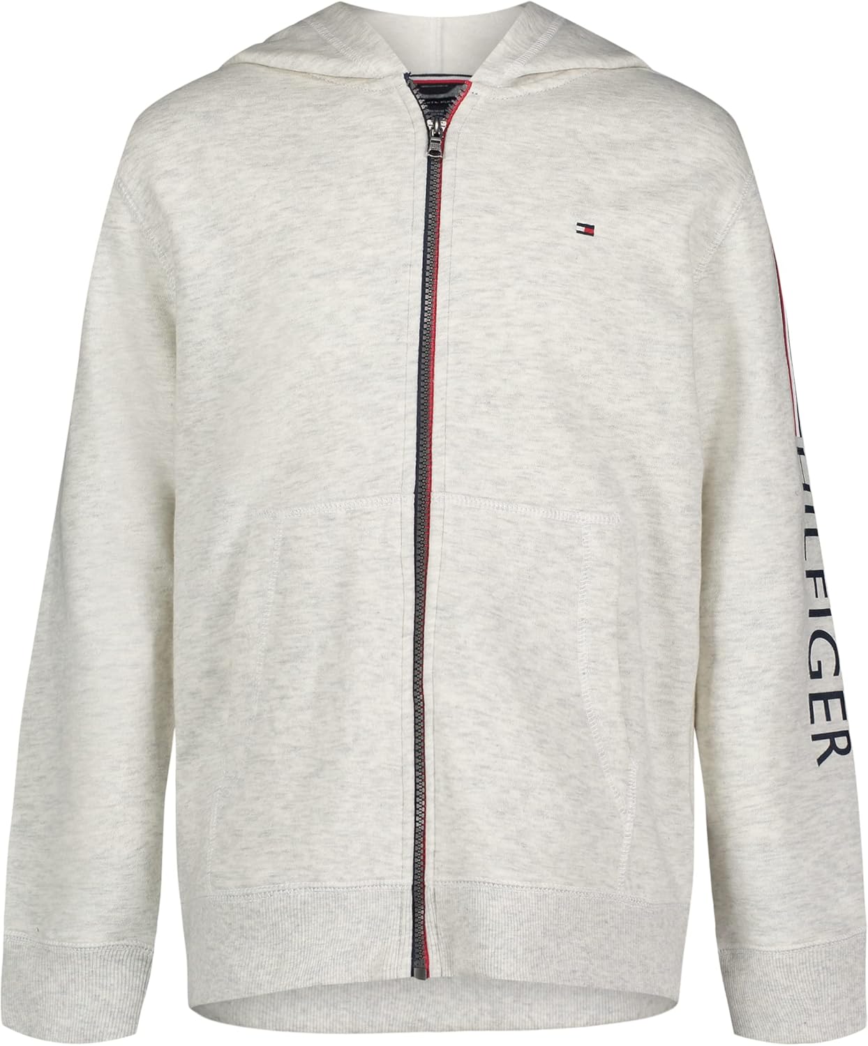 

Толстовка Tommy Hilfiger для мальчиков с длинным рукавом, флисом, на молнии, с передними карманами, Oatmeal Heather Signature Stripe