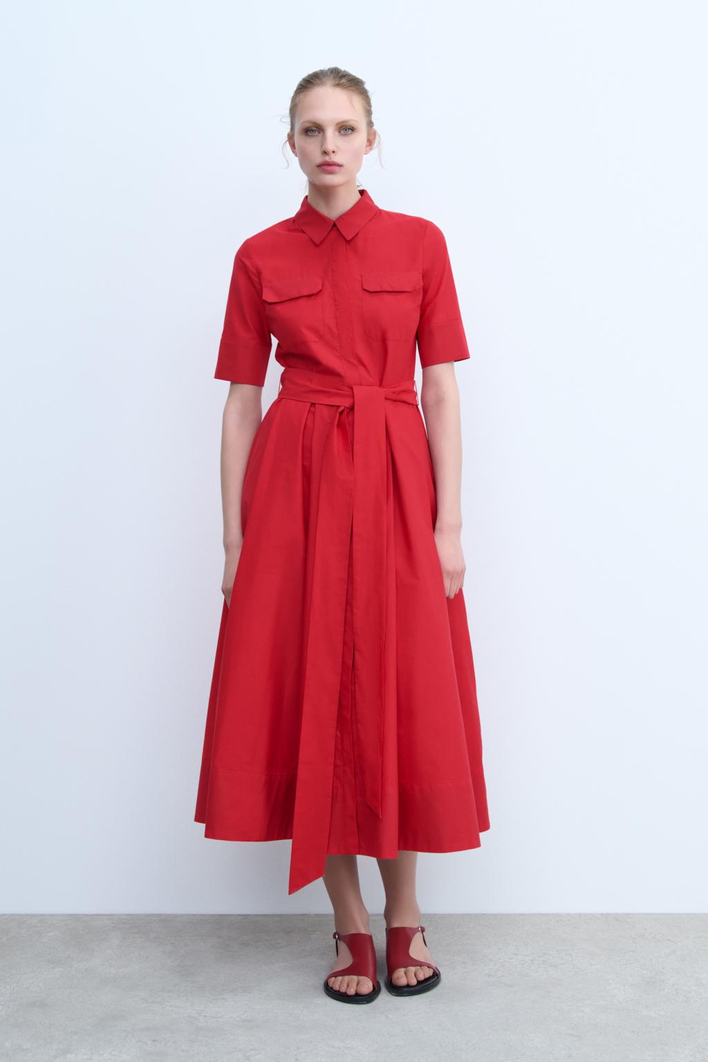 

Платье из поплина ZARA, красный