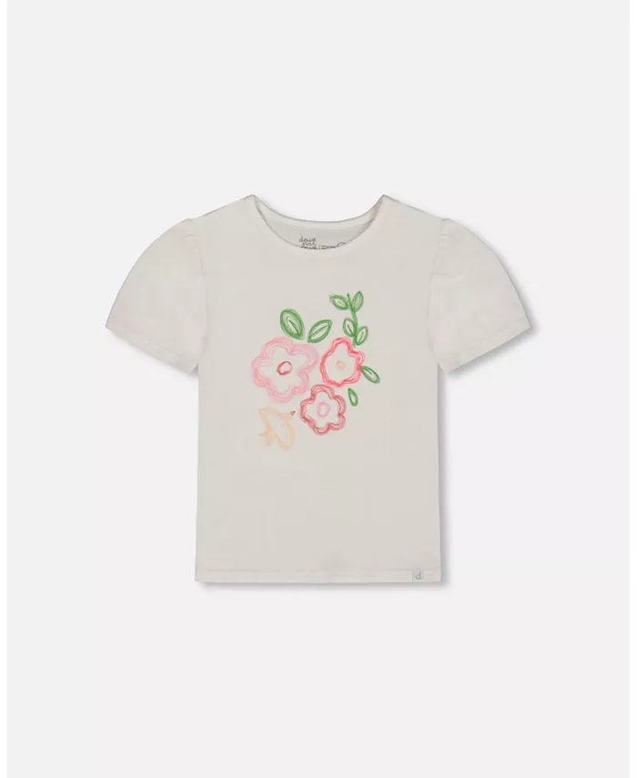

Футболка для девочки из органического хлопка с пышными рукавами Pink Flower On White Background - для малышей/детей Deux par Deux, белый