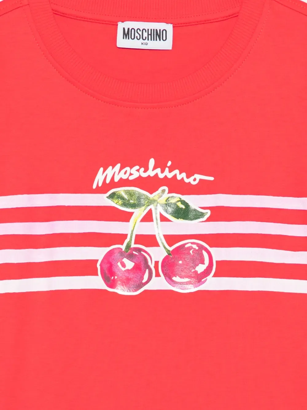 Платье в полоску с вишневым принтом Moschino Kids, красный — фото 3