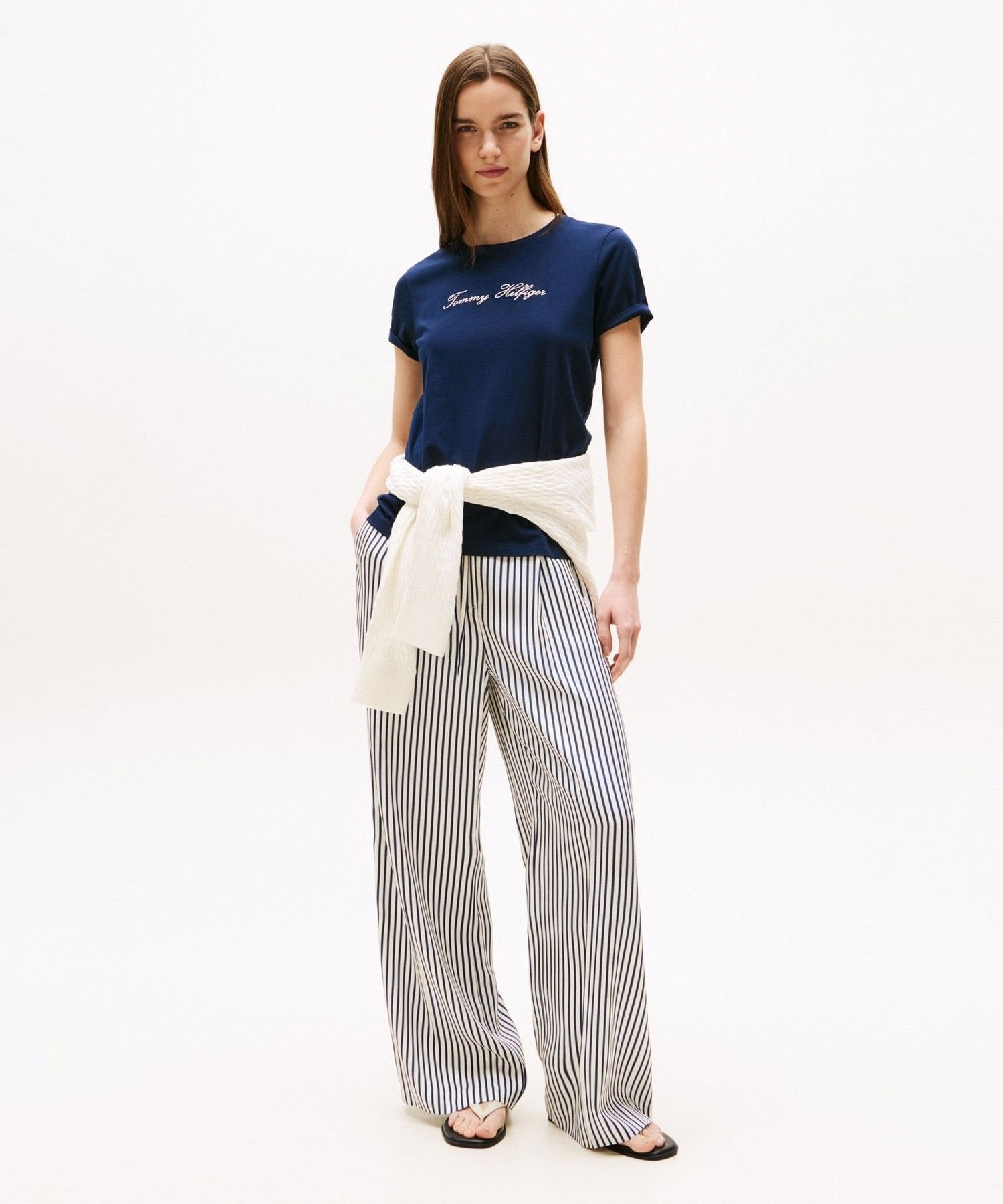 Футболка с коротким рукавом и круглым вырезом, с люрексом и надписью TOMMY HILFIGER, Navy C1G — фото 3
