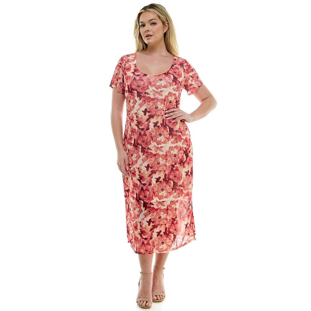 

Облегающее платье миди размера плюс для юниоров в сетку с овальным вырезом и боковым разрезом As U Wish, цвет Burgundy Mustard Cream