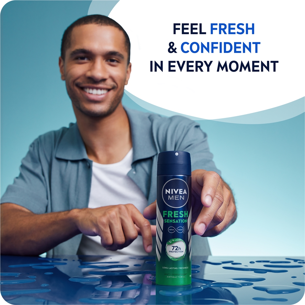 Спрей-Антиперспирант для мужчин Fresh Sensation, действие которого длится 72 часа. Nivea, vyrams 150 мл — фото 3