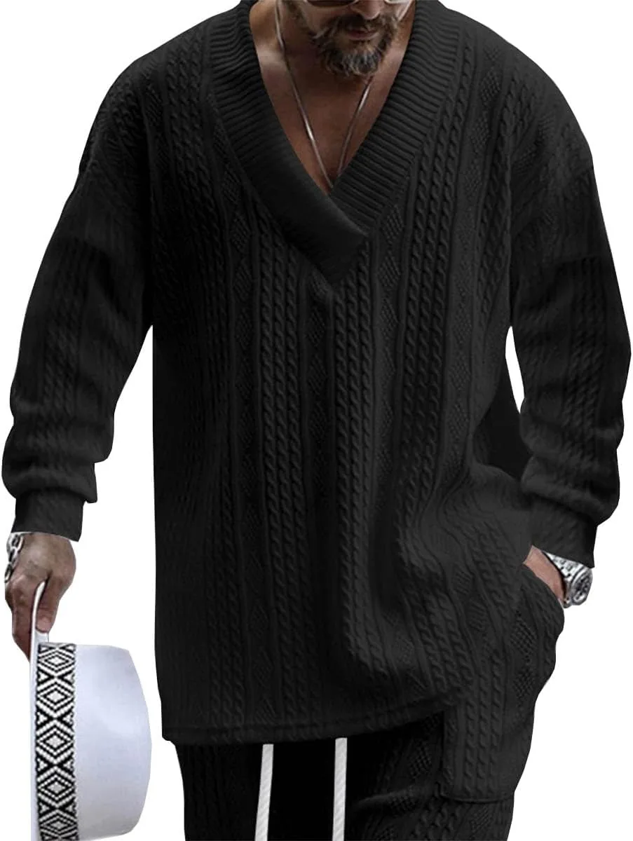 

Мужской легкий свитер с V-образным вырезом и косой вязкой TACSTRUN