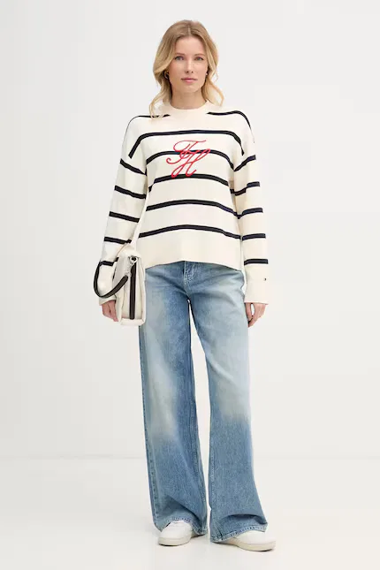 Свитер в полоску модель Tommy Hilfiger, бежевый — фото 2