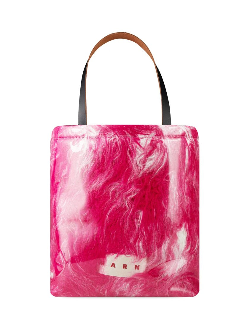 

Сумка-тоут с логотипом и стриженой овчиной Marni, розовый