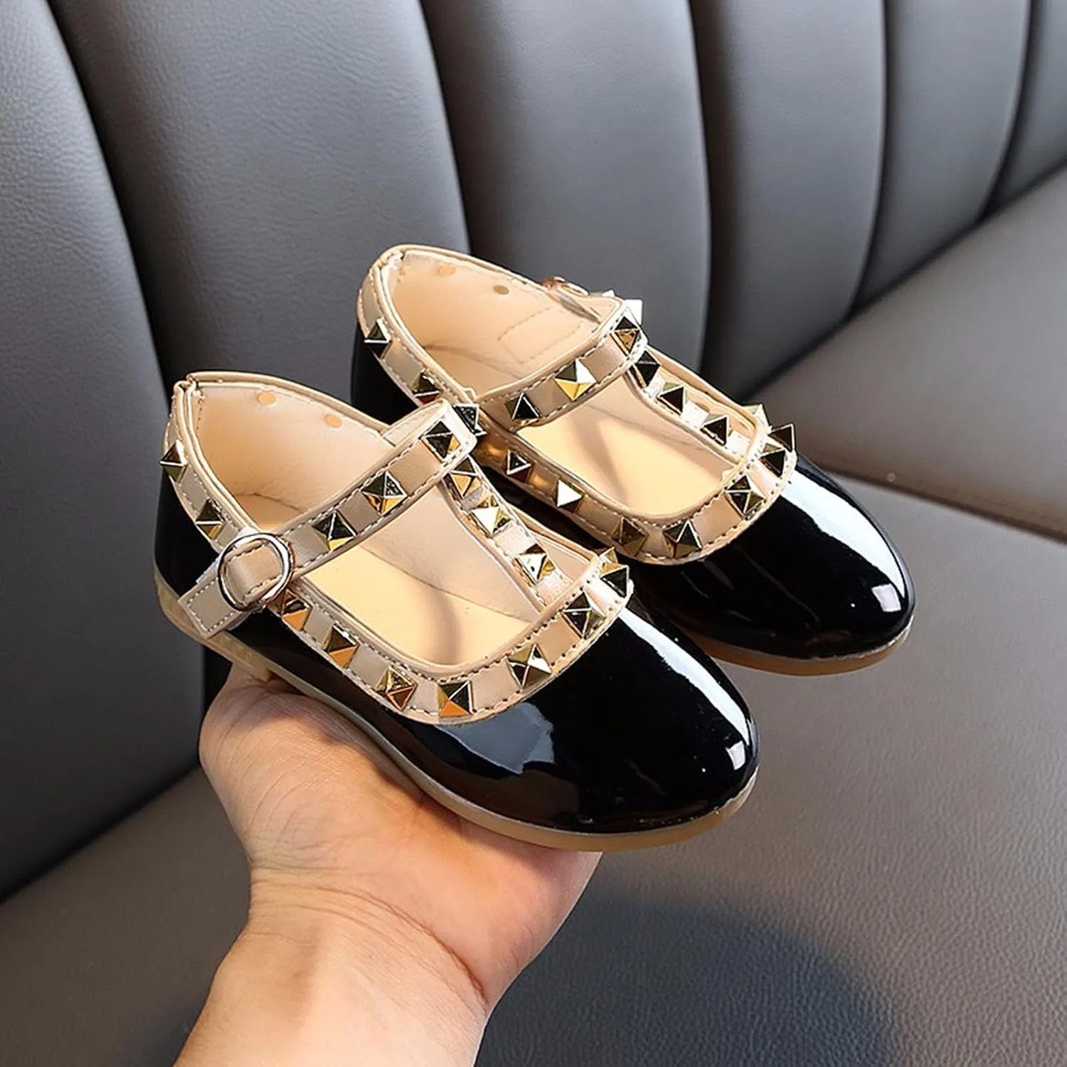 Детские туфли для девочек с блестками Mary Jane Flat Low Heel Princess Dress Shoes, Black — фото 2