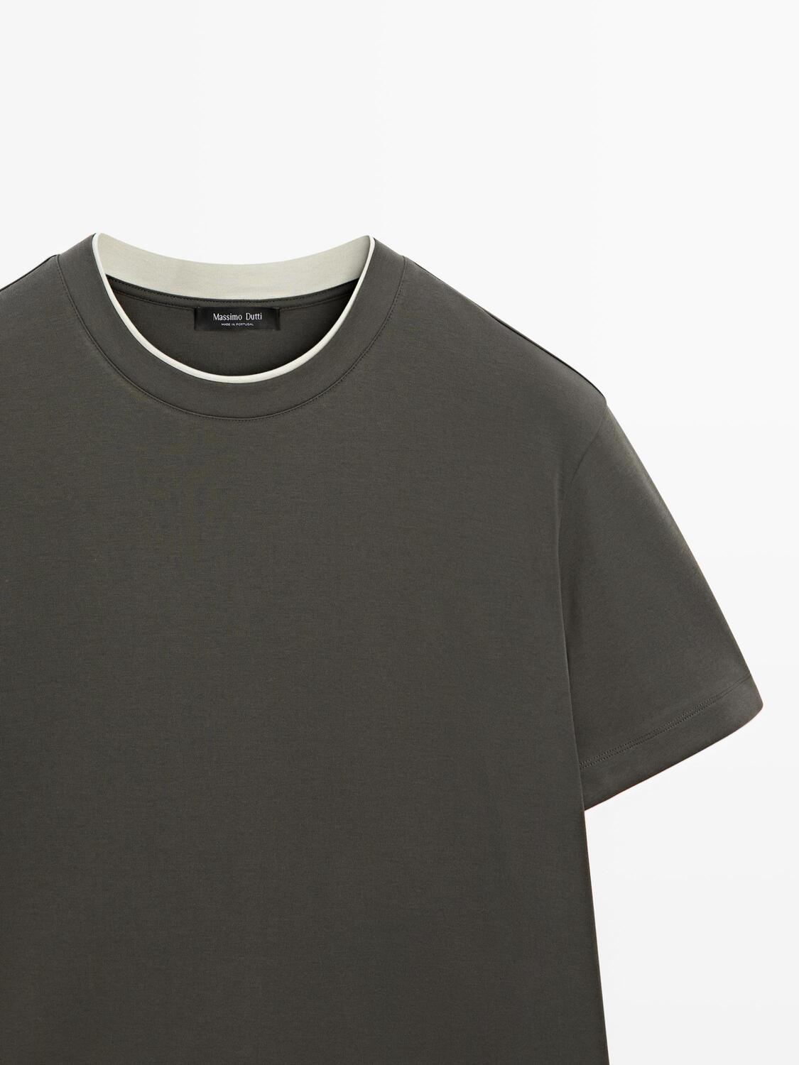 Футболка Massimo Dutti Short Sleeve Cotton, хаки — фото 3