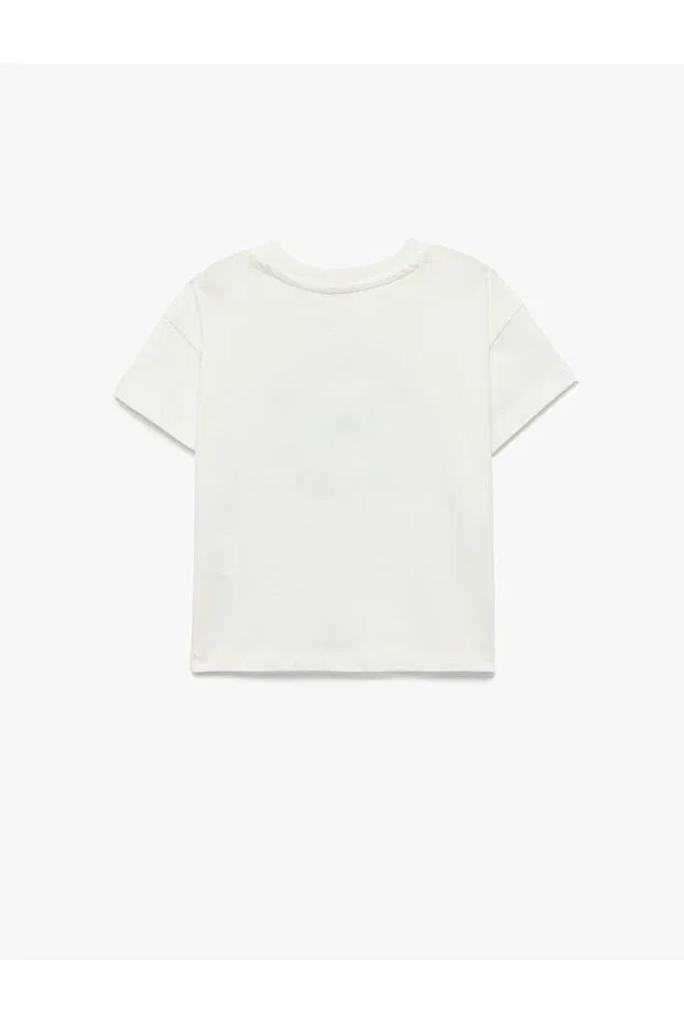 Детская футболка с принтом Cotton Short Sleeve Crew Neck Crab Printed T-Shirt Koton, Ecru — фото 4
