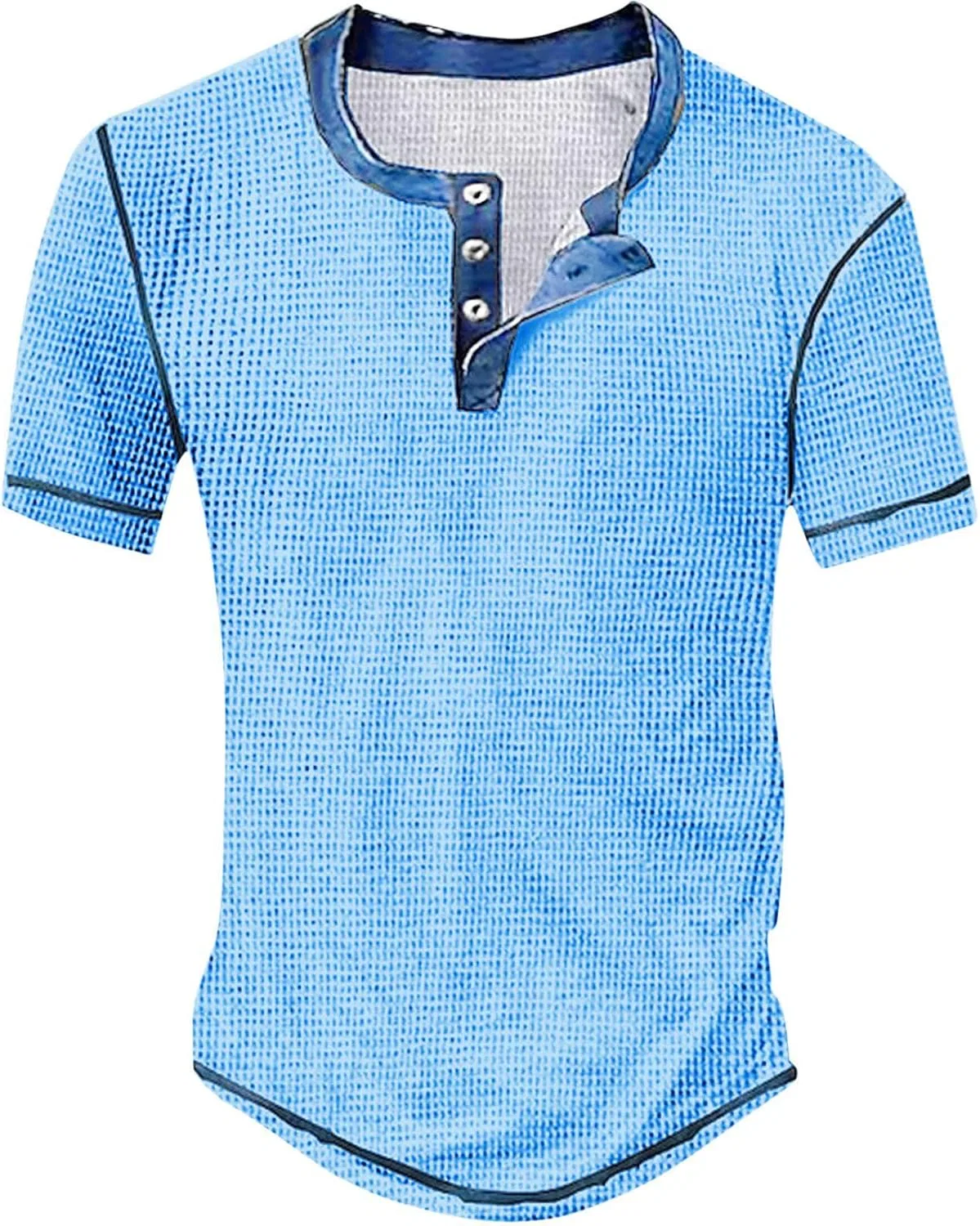 Мужская футболка с воротником-стойкой и цветовым блоком, Light Blue
