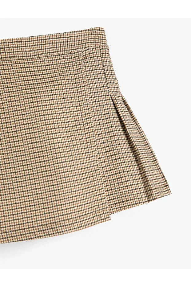 Детские шорты для девочек с плиссе, Basics, Koton, Camel Plaid — фото 3