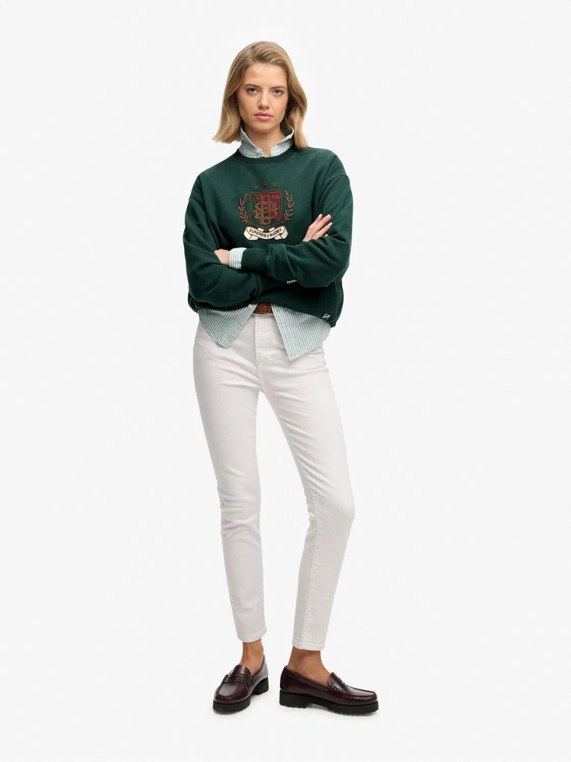 Свитер свободного кроя с вышивкой Crest Superdry, зеленый — фото 4