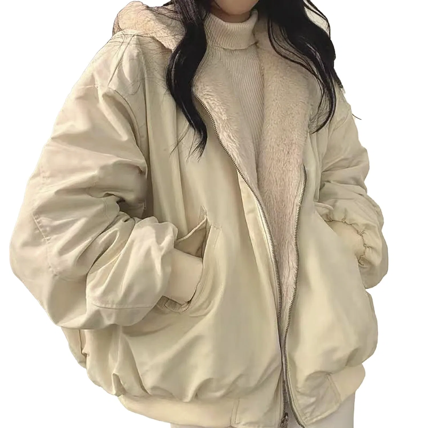 Женское утепленное пальто-парка с капюшоном на молнии, Beige