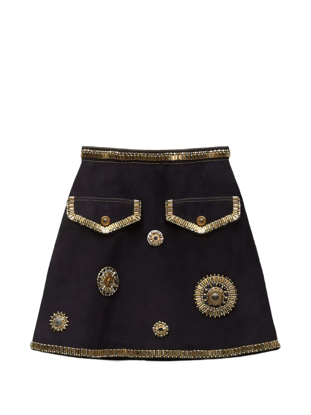 Мини-юбка с вышивкой Versace, черный