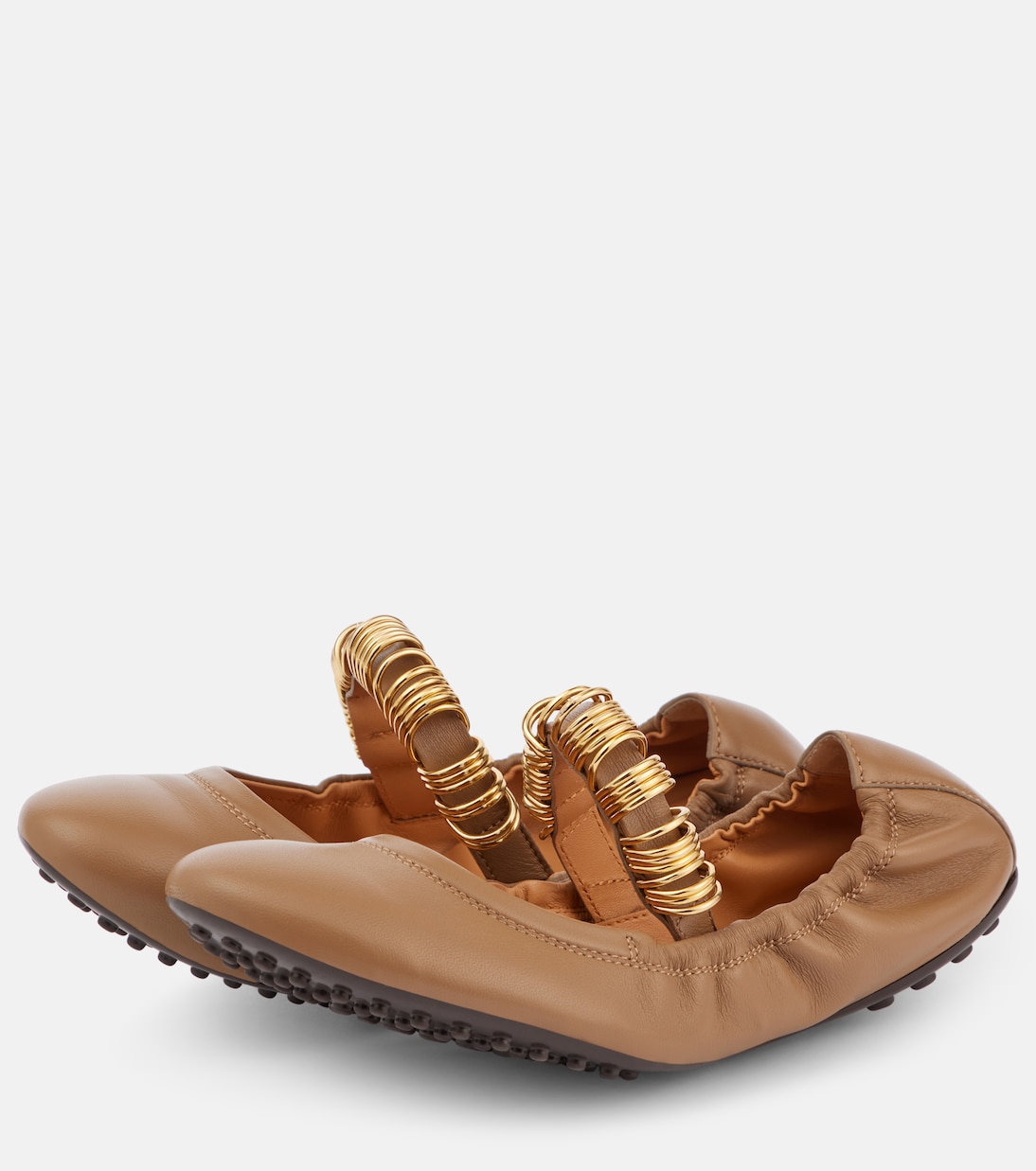 Декорированные кожаные балетки Мэри Джейн Tod's, Cappuccino — фото 4