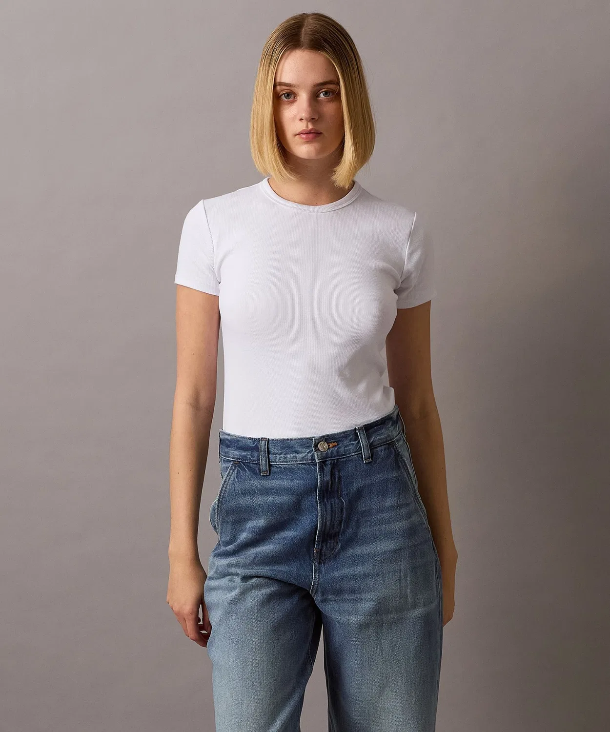 Женская футболка с длинным рукавомContour Rib T-Shirt Calvin Klein, Белый — фото 2