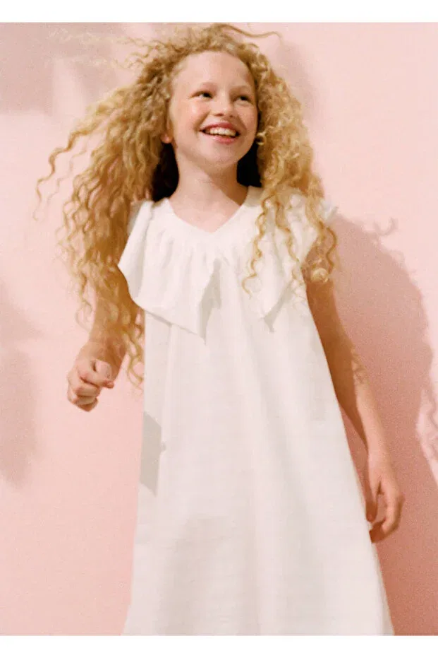 Детское платье для девочек хлопковое Mango Kids, Off White — фото 3