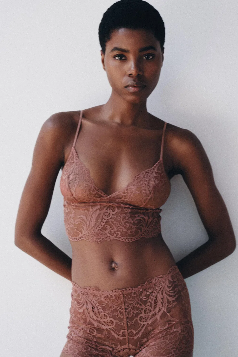 Кружевной треугольный бюстгальтер ZARA, Beige-pink — фото 2