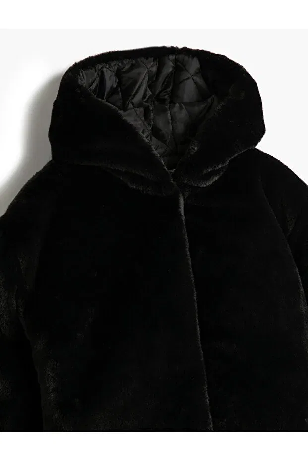 Детское зимнее пальто для девочек с капюшоном Koton, Black — фото 4