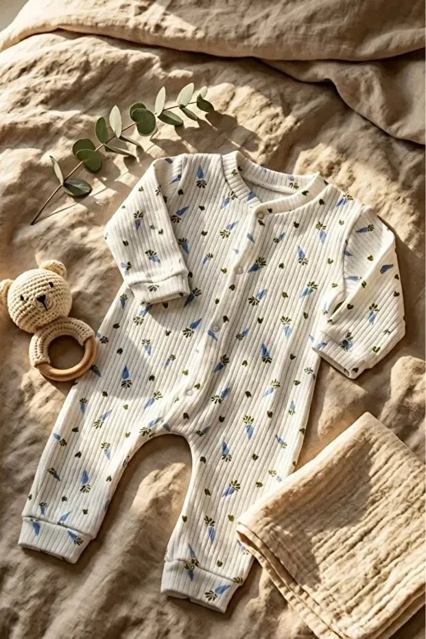 Детский комбинезон для новорожденных с принтом 100% хлопок Zıbzıb Baby, Ecru — фото 3