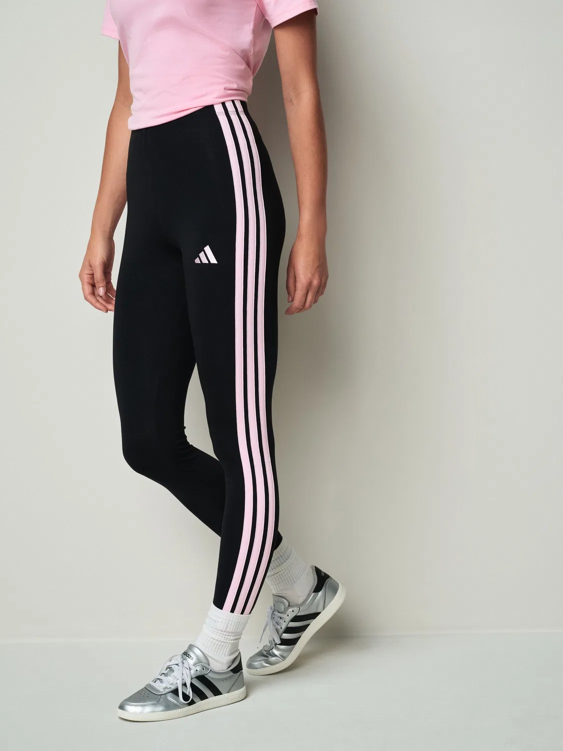 Леггинсы с 3-полосками, Essentials adidas, черный/розовый