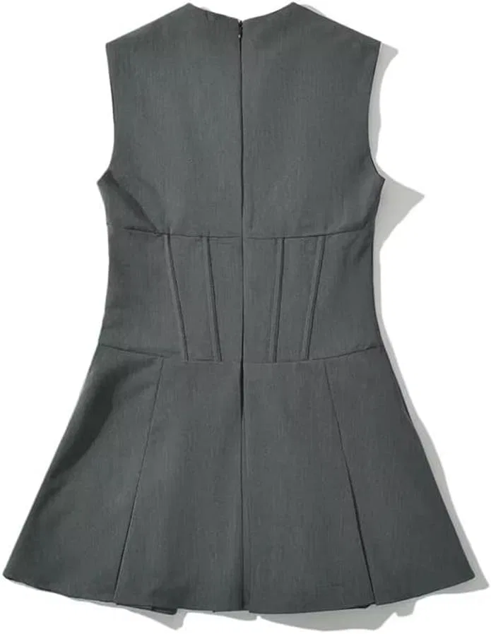 Женское платье с V-образным вырезом ретро Slim Fit, Gray — фото 2