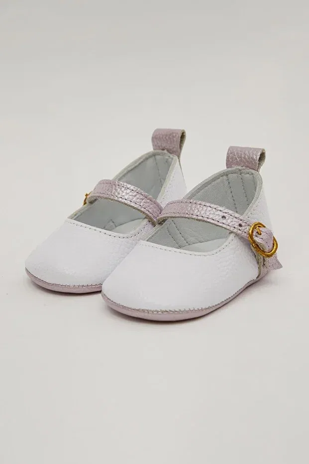 Детские балетки для девочек из натуральной кожи Luna pearlescent genuine leather double color baby ballerinas Beybium, White
