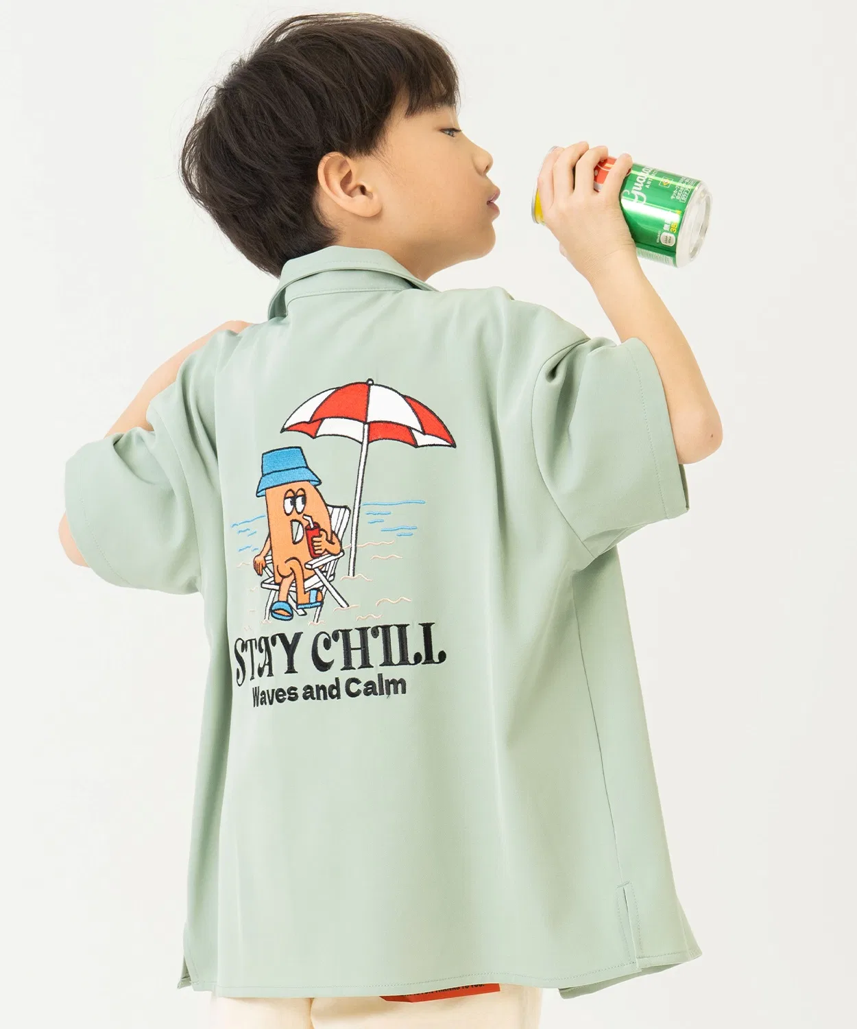 Детская рубашка с вышивкой с коротким рукавом, модель Assorted Souvenir, and D. petit main, Light Green