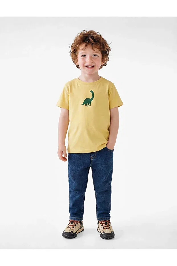 Детская футболка для мальчиков с принтом Cotton dinosaur printed green baby boy t-shirt 6smb10007tk Koton, Green — фото 2