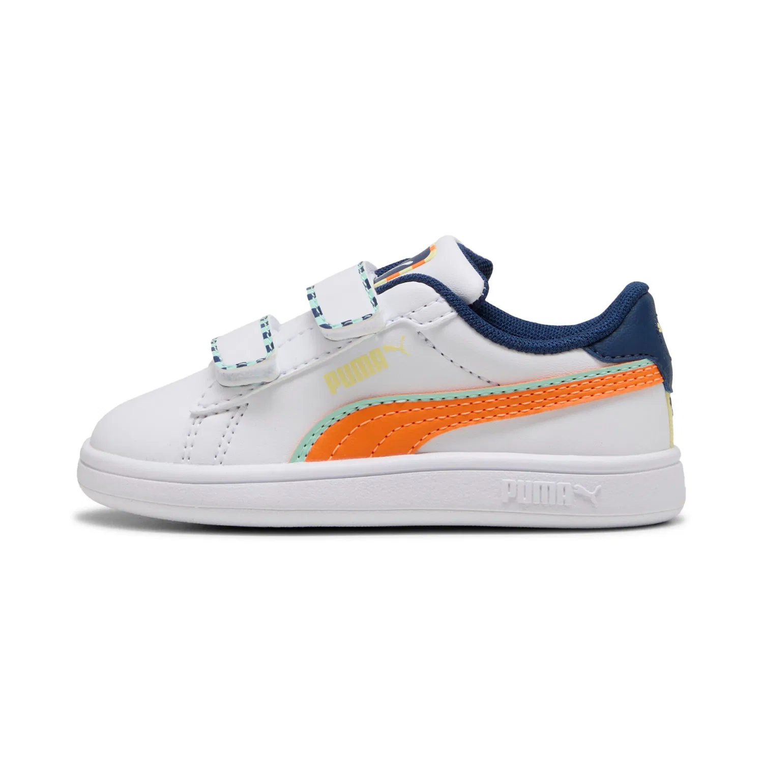 Детские кроссовки на липучках PUMA Smash 3.0, White/Orange — фото 2