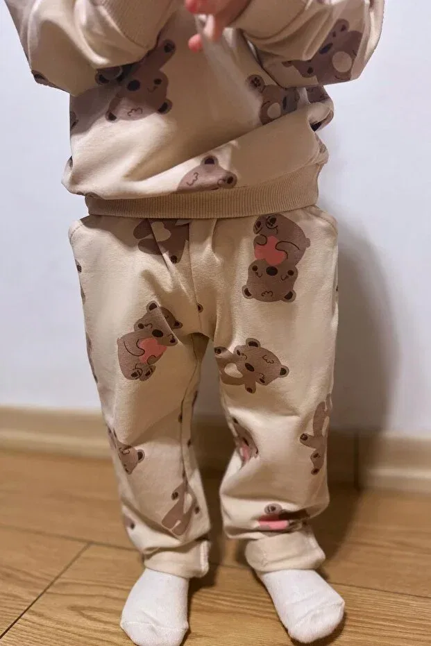 Детский спортивный костюм для девочек с принтом Happy Teddy Bear Breeze, Beige — фото 4