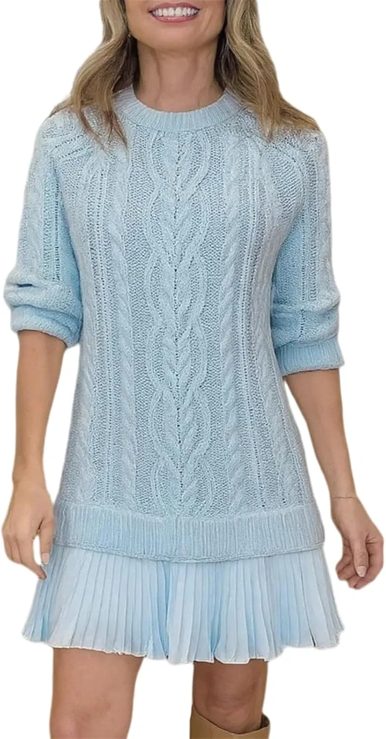 Женское платье мини с косами и воротником-хомутом, Light Blue
