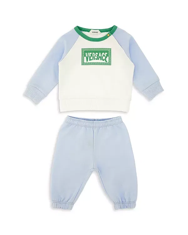 Детский комплект из футера с принтом Etichette Club Fleece Set Versace, White+Sky Blue+Mint