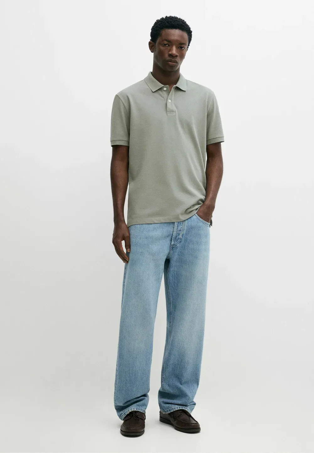 Поло из микротекстурированного хлопкового пике - рубашка поло Massimo Dutti, Mint — фото 2