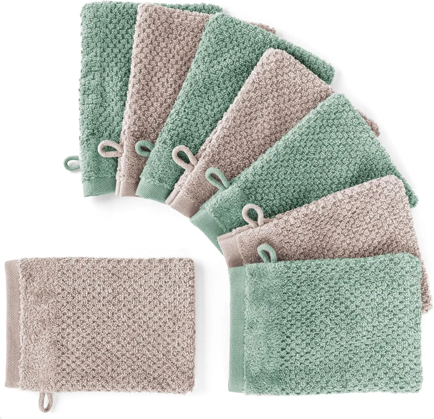 Набор мочалок 8 шт, Pure Label, из 100% хлопка, 16x21 см, Stone | Sage Green