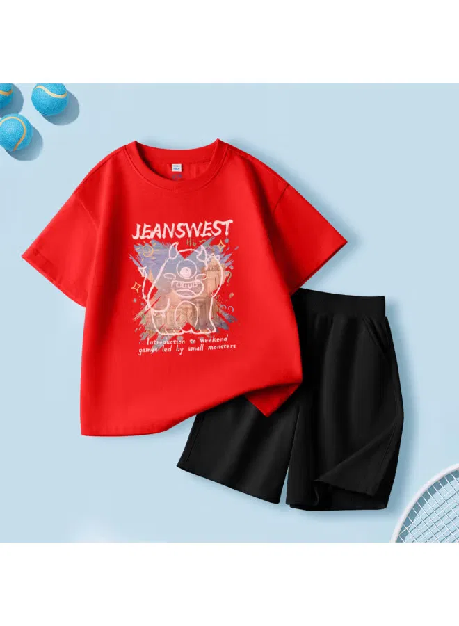 Jeanswest Комплект одежды для мальчиков с принтом из хлопка, красный — фото 2